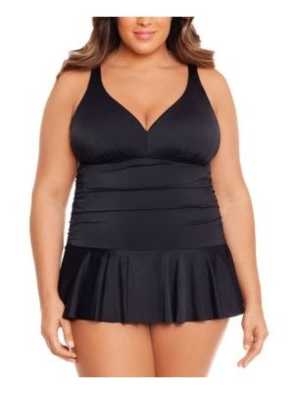 SWIM SOLUTIONS Womens Deep V Neck Full Coverage Swim Dress Black Size 20W NWT